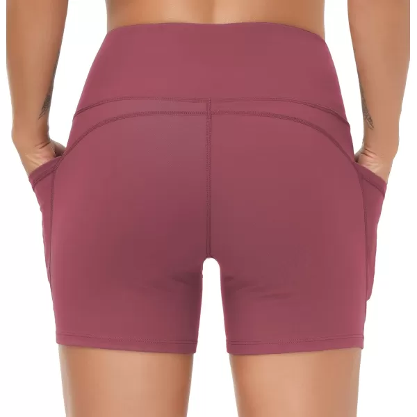 THE GYM PEOPLE High Waist Yoga Shorts for Womens Tummy Control Fitness Athletic Workout Running Shorts with Deep PocketsRose Red