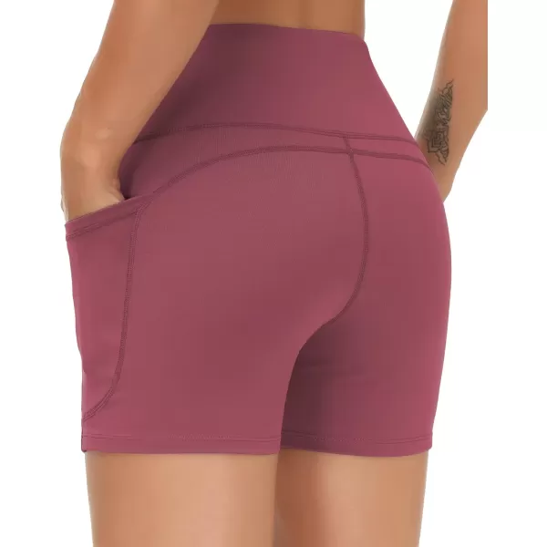 THE GYM PEOPLE High Waist Yoga Shorts for Womens Tummy Control Fitness Athletic Workout Running Shorts with Deep PocketsRose Red
