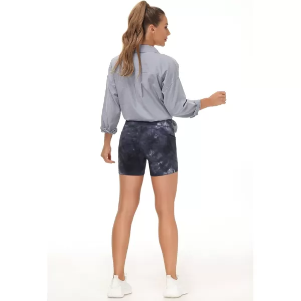THE GYM PEOPLE High Waist Yoga Shorts for Womens Tummy Control Fitness Athletic Workout Running Shorts with Deep PocketsTie Dye Black Grey
