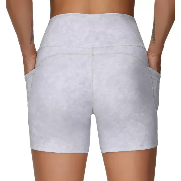 THE GYM PEOPLE High Waist Yoga Shorts for Womens Tummy Control Fitness Athletic Workout Running Shorts with Deep PocketsTie Dye White
