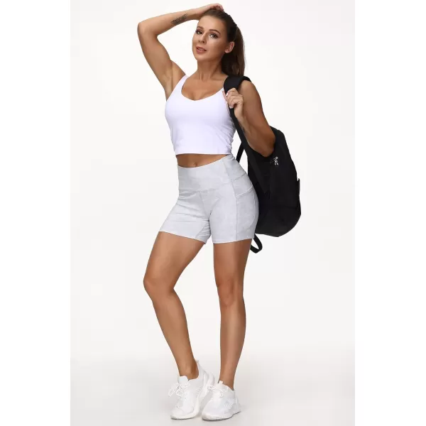 THE GYM PEOPLE High Waist Yoga Shorts for Womens Tummy Control Fitness Athletic Workout Running Shorts with Deep PocketsTie Dye White