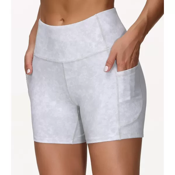 THE GYM PEOPLE High Waist Yoga Shorts for Womens Tummy Control Fitness Athletic Workout Running Shorts with Deep PocketsTie Dye White