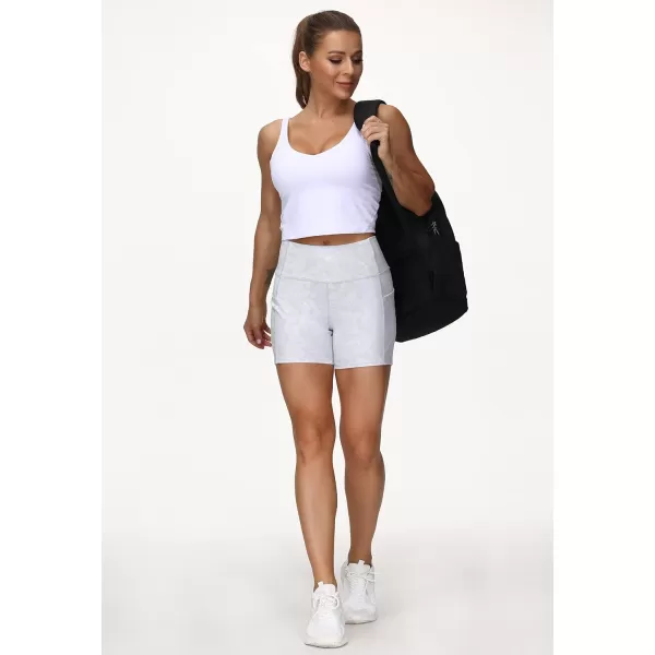 THE GYM PEOPLE High Waist Yoga Shorts for Womens Tummy Control Fitness Athletic Workout Running Shorts with Deep PocketsTie Dye White