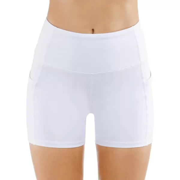 THE GYM PEOPLE High Waist Yoga Shorts for Womens Tummy Control Fitness Athletic Workout Running Shorts with Deep PocketsWhite
