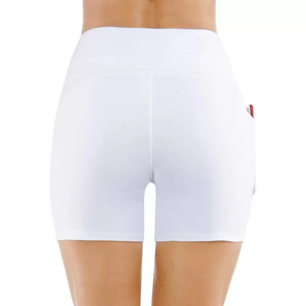 THE GYM PEOPLE High Waist Yoga Shorts for Womens Tummy Control Fitness Athletic Workout Running Shorts with Deep PocketsWhite