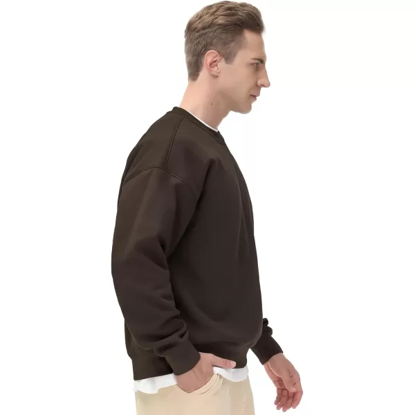THE GYM PEOPLE Mens Fleece Crewneck Sweatshirt Thick Loose fit Soft Basic Pullover SweatshirtBrown