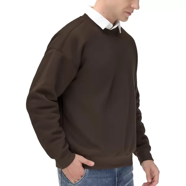 THE GYM PEOPLE Mens Fleece Crewneck Sweatshirt Thick Loose fit Soft Basic Pullover SweatshirtBrown