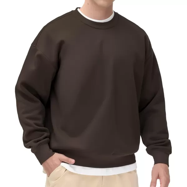 THE GYM PEOPLE Mens Fleece Crewneck Sweatshirt Thick Loose fit Soft Basic Pullover SweatshirtBrown