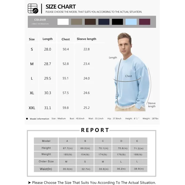 THE GYM PEOPLE Mens Fleece Crewneck Sweatshirt Thick Loose fit Soft Basic Pullover SweatshirtLight Blue