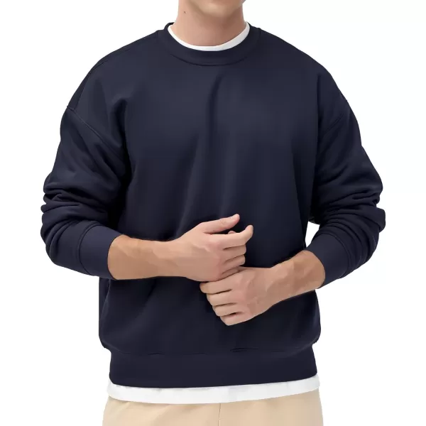 THE GYM PEOPLE Mens Fleece Crewneck Sweatshirt Thick Loose fit Soft Basic Pullover SweatshirtNavy Blue
