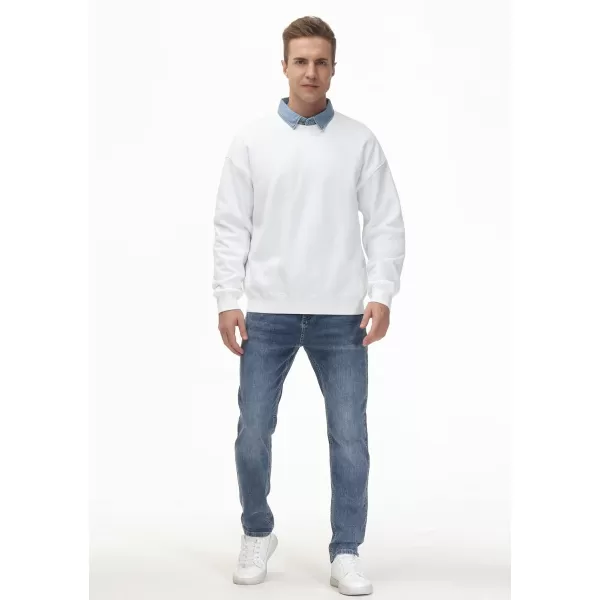 THE GYM PEOPLE Mens Fleece Crewneck Sweatshirt Thick Loose fit Soft Basic Pullover SweatshirtWhite