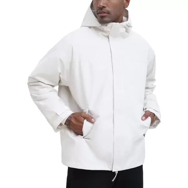 THE GYM PEOPLE Mens Waterproof Shell Jacket Outdoor Windbreaker Hiking Rain Coat with HoodBeige