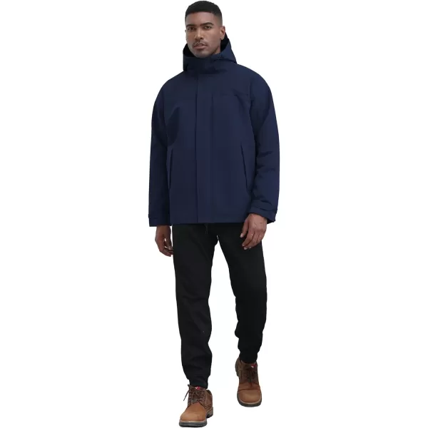 THE GYM PEOPLE Mens Waterproof Shell Jacket Outdoor Windbreaker Hiking Rain Coat with HoodNavy Blue