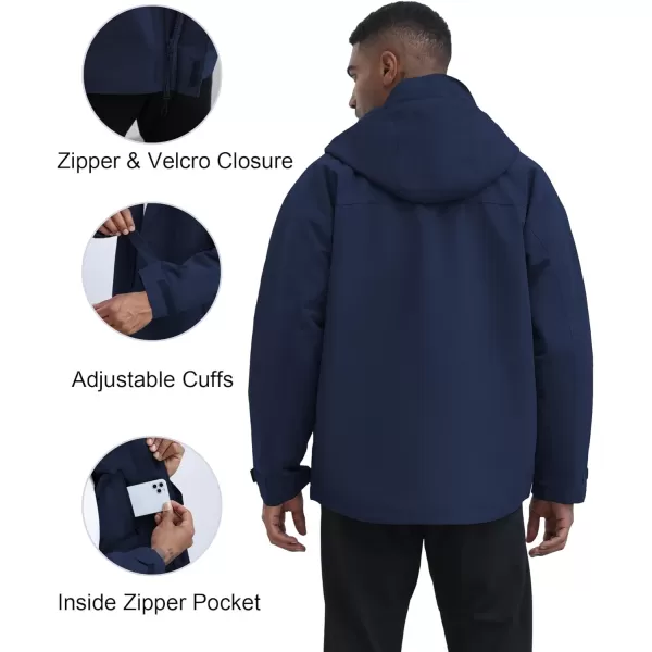 THE GYM PEOPLE Mens Waterproof Shell Jacket Outdoor Windbreaker Hiking Rain Coat with HoodNavy Blue