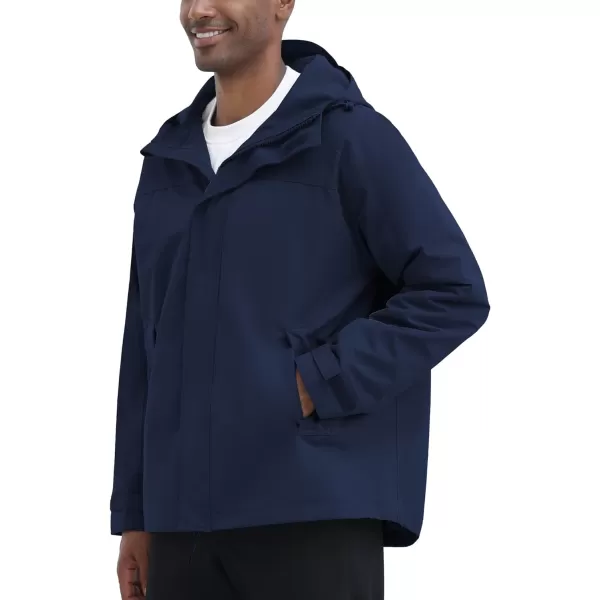 THE GYM PEOPLE Mens Waterproof Shell Jacket Outdoor Windbreaker Hiking Rain Coat with HoodNavy Blue