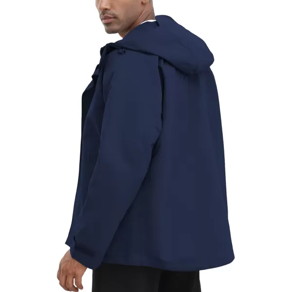 THE GYM PEOPLE Mens Waterproof Shell Jacket Outdoor Windbreaker Hiking Rain Coat with HoodNavy Blue