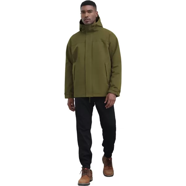 THE GYM PEOPLE Mens Waterproof Shell Jacket Outdoor Windbreaker Hiking Rain Coat with HoodOlive Green