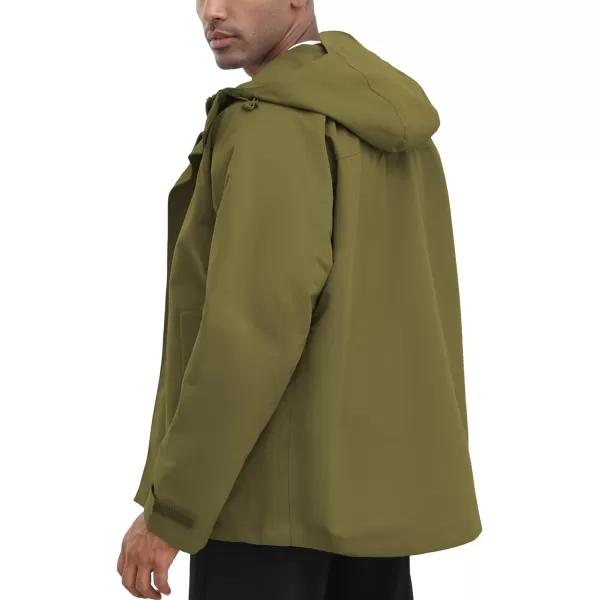 THE GYM PEOPLE Mens Waterproof Shell Jacket Outdoor Windbreaker Hiking Rain Coat with HoodOlive Green