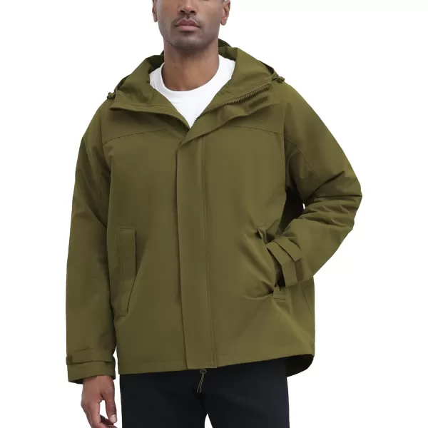 THE GYM PEOPLE Mens Waterproof Shell Jacket Outdoor Windbreaker Hiking Rain Coat with HoodOlive Green