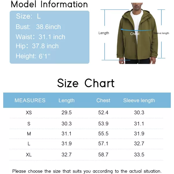 THE GYM PEOPLE Mens Waterproof Shell Jacket Outdoor Windbreaker Hiking Rain Coat with HoodOlive Green