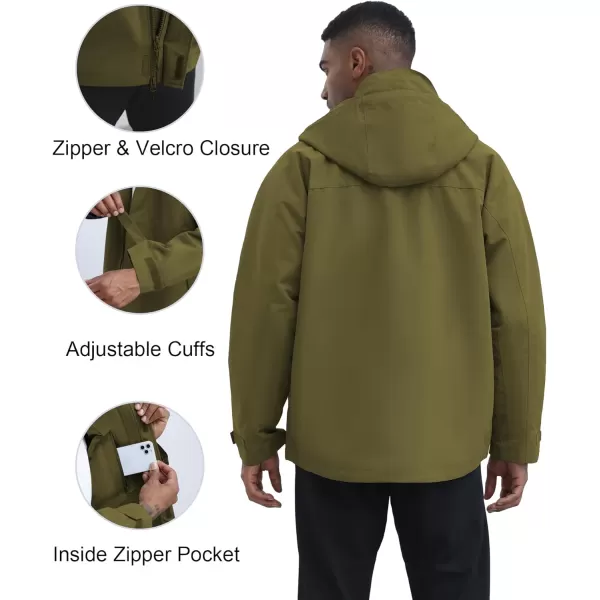 THE GYM PEOPLE Mens Waterproof Shell Jacket Outdoor Windbreaker Hiking Rain Coat with HoodOlive Green