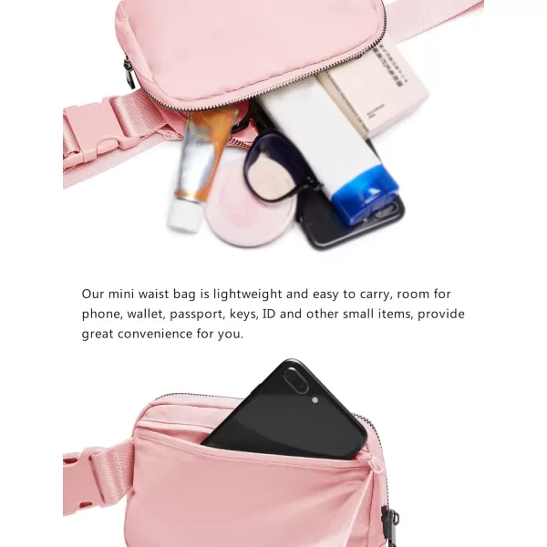 THE GYM PEOPLE Mini Belt Bag Unisex Workout Fanny Pack with Adjustable Strap for Travel Running HikingPink