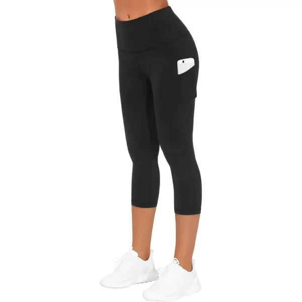 THE GYM PEOPLE Thick High Waist Capris Yoga Pants with Pockets Tummy Control Workout Running Yoga Leggings for WomenBlack