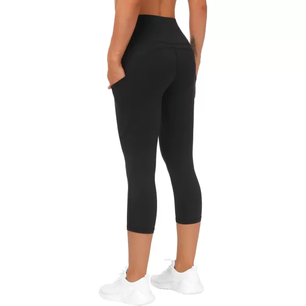THE GYM PEOPLE Thick High Waist Capris Yoga Pants with Pockets Tummy Control Workout Running Yoga Leggings for WomenBlack