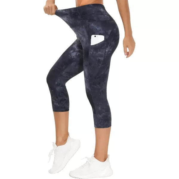 THE GYM PEOPLE Thick High Waist Capris Yoga Pants with Pockets Tummy Control Workout Running Yoga Leggings for WomenBlackDark GreyWhite