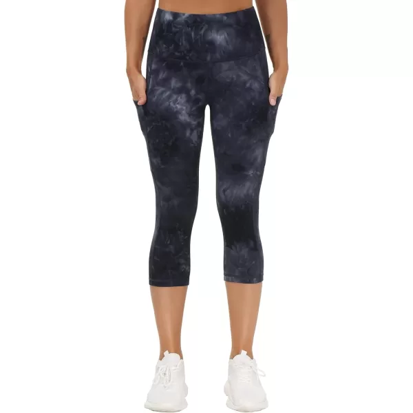 THE GYM PEOPLE Thick High Waist Capris Yoga Pants with Pockets Tummy Control Workout Running Yoga Leggings for WomenBlackDark GreyWhite