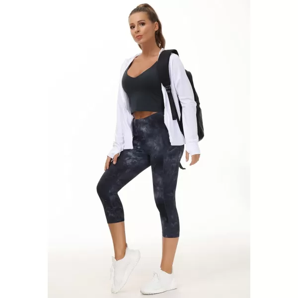 THE GYM PEOPLE Thick High Waist Capris Yoga Pants with Pockets Tummy Control Workout Running Yoga Leggings for WomenBlackDark GreyWhite
