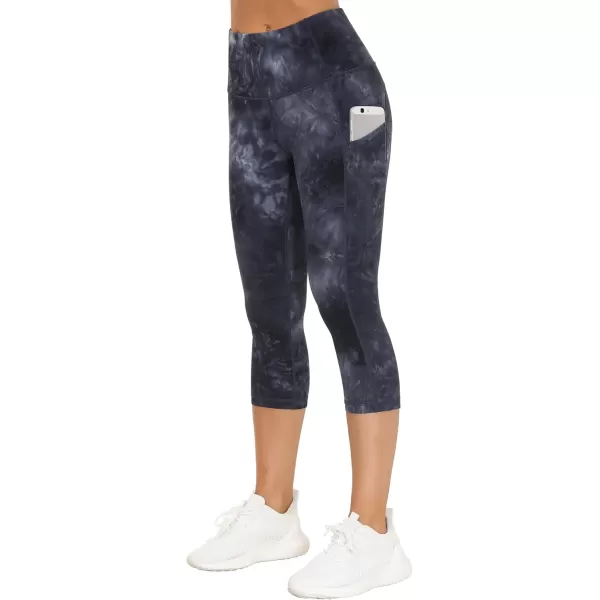 THE GYM PEOPLE Thick High Waist Capris Yoga Pants with Pockets Tummy Control Workout Running Yoga Leggings for WomenBlackDark GreyWhite