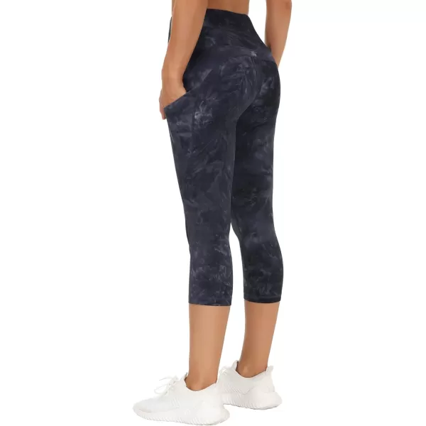THE GYM PEOPLE Thick High Waist Capris Yoga Pants with Pockets Tummy Control Workout Running Yoga Leggings for WomenBlackDark GreyWhite