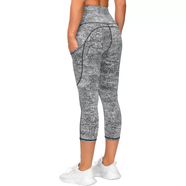 THE GYM PEOPLE Thick High Waist Capris Yoga Pants with Pockets Tummy Control Workout Running Yoga Leggings for WomenBlackWhiteGrey