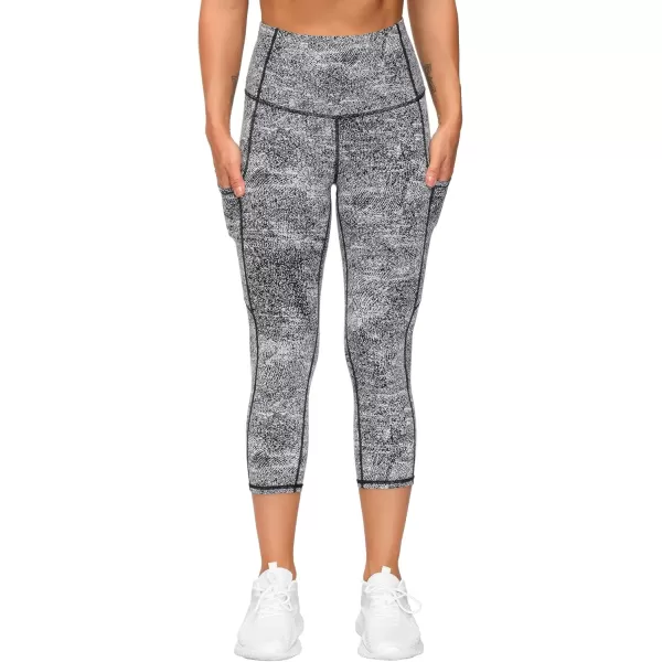 THE GYM PEOPLE Thick High Waist Capris Yoga Pants with Pockets Tummy Control Workout Running Yoga Leggings for WomenBlackWhiteGrey