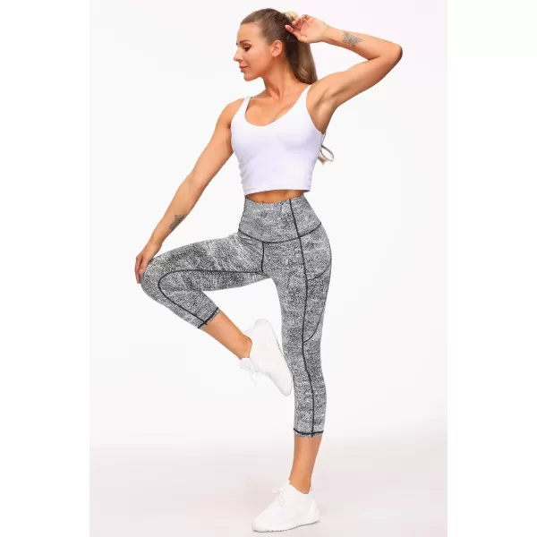 THE GYM PEOPLE Thick High Waist Capris Yoga Pants with Pockets Tummy Control Workout Running Yoga Leggings for WomenBlackWhiteGrey