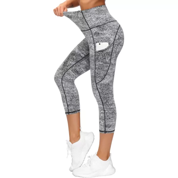 THE GYM PEOPLE Thick High Waist Capris Yoga Pants with Pockets Tummy Control Workout Running Yoga Leggings for WomenBlackWhiteGrey