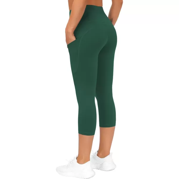 THE GYM PEOPLE Thick High Waist Capris Yoga Pants with Pockets Tummy Control Workout Running Yoga Leggings for WomenDark Green