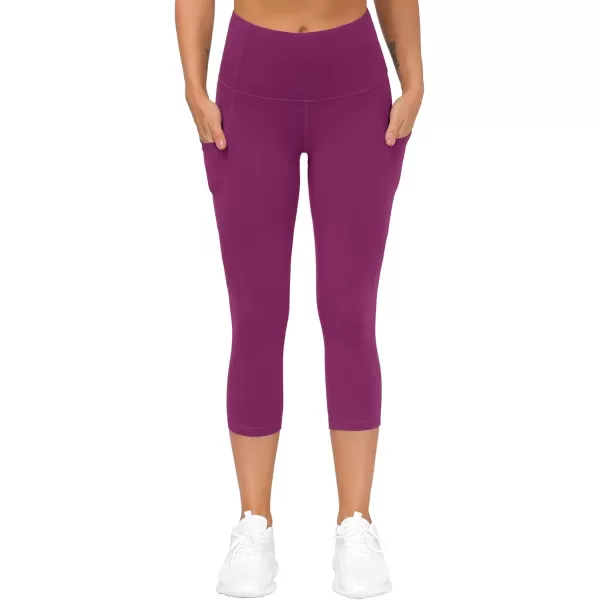 THE GYM PEOPLE Thick High Waist Capris Yoga Pants with Pockets Tummy Control Workout Running Yoga Leggings for WomenFuchsia