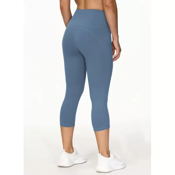 THE GYM PEOPLE Thick High Waist Capris Yoga Pants with Pockets Tummy Control Workout Running Yoga Leggings for WomenGrey Blue