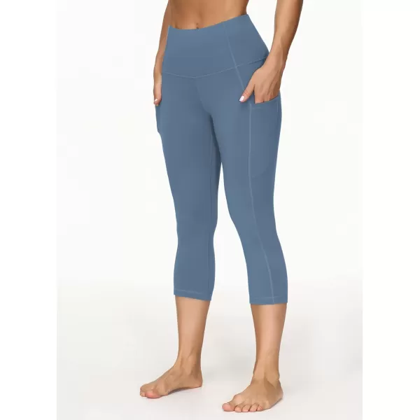THE GYM PEOPLE Thick High Waist Capris Yoga Pants with Pockets Tummy Control Workout Running Yoga Leggings for WomenGrey Blue