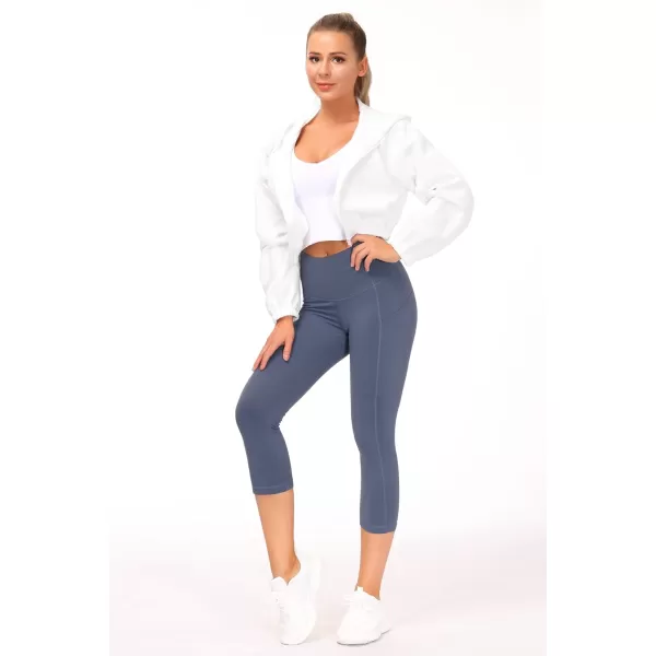 THE GYM PEOPLE Thick High Waist Capris Yoga Pants with Pockets Tummy Control Workout Running Yoga Leggings for WomenInk Blue