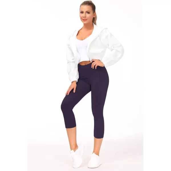 THE GYM PEOPLE Thick High Waist Capris Yoga Pants with Pockets Tummy Control Workout Running Yoga Leggings for WomenPureple
