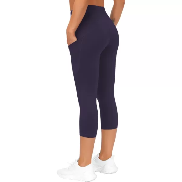 THE GYM PEOPLE Thick High Waist Capris Yoga Pants with Pockets Tummy Control Workout Running Yoga Leggings for WomenPureple