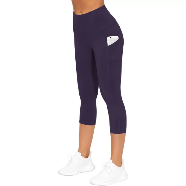 THE GYM PEOPLE Thick High Waist Capris Yoga Pants with Pockets Tummy Control Workout Running Yoga Leggings for WomenPureple