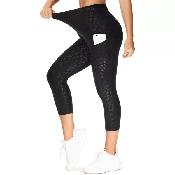 THE GYM PEOPLE Thick High Waist Capris Yoga Pants with Pockets Tummy Control Workout Running Yoga Leggings for WomenSilverBlack
