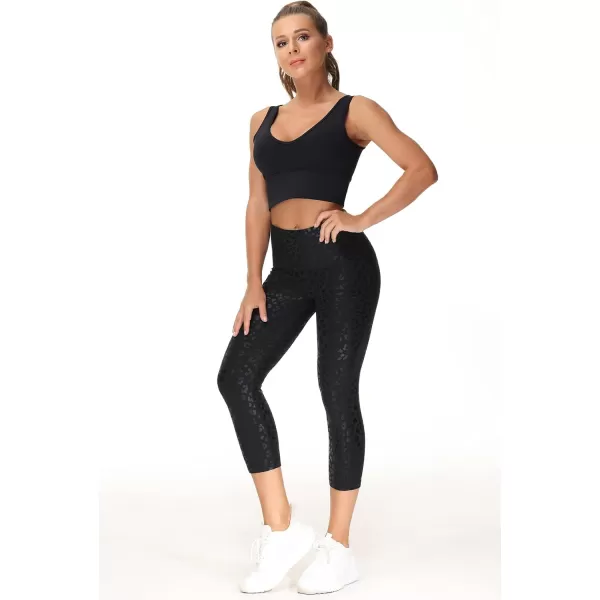 THE GYM PEOPLE Thick High Waist Capris Yoga Pants with Pockets Tummy Control Workout Running Yoga Leggings for WomenSilverBlack