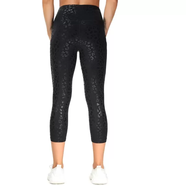 THE GYM PEOPLE Thick High Waist Capris Yoga Pants with Pockets Tummy Control Workout Running Yoga Leggings for WomenSilverBlack