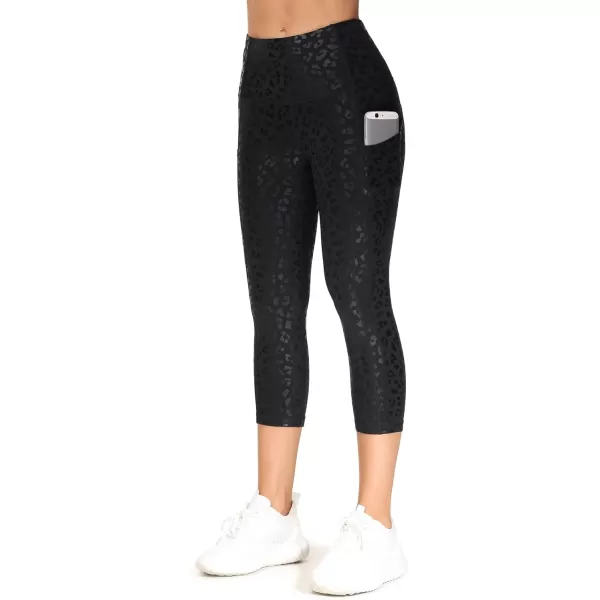 THE GYM PEOPLE Thick High Waist Capris Yoga Pants with Pockets Tummy Control Workout Running Yoga Leggings for WomenSilverBlack