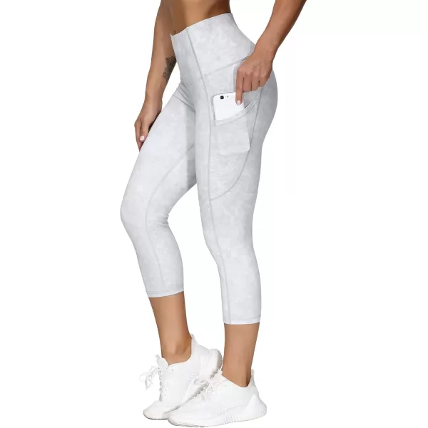 THE GYM PEOPLE Thick High Waist Capris Yoga Pants with Pockets Tummy Control Workout Running Yoga Leggings for WomenSilverWhiteGrey